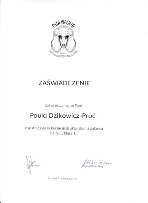 Certyfikat terapia behawioralna