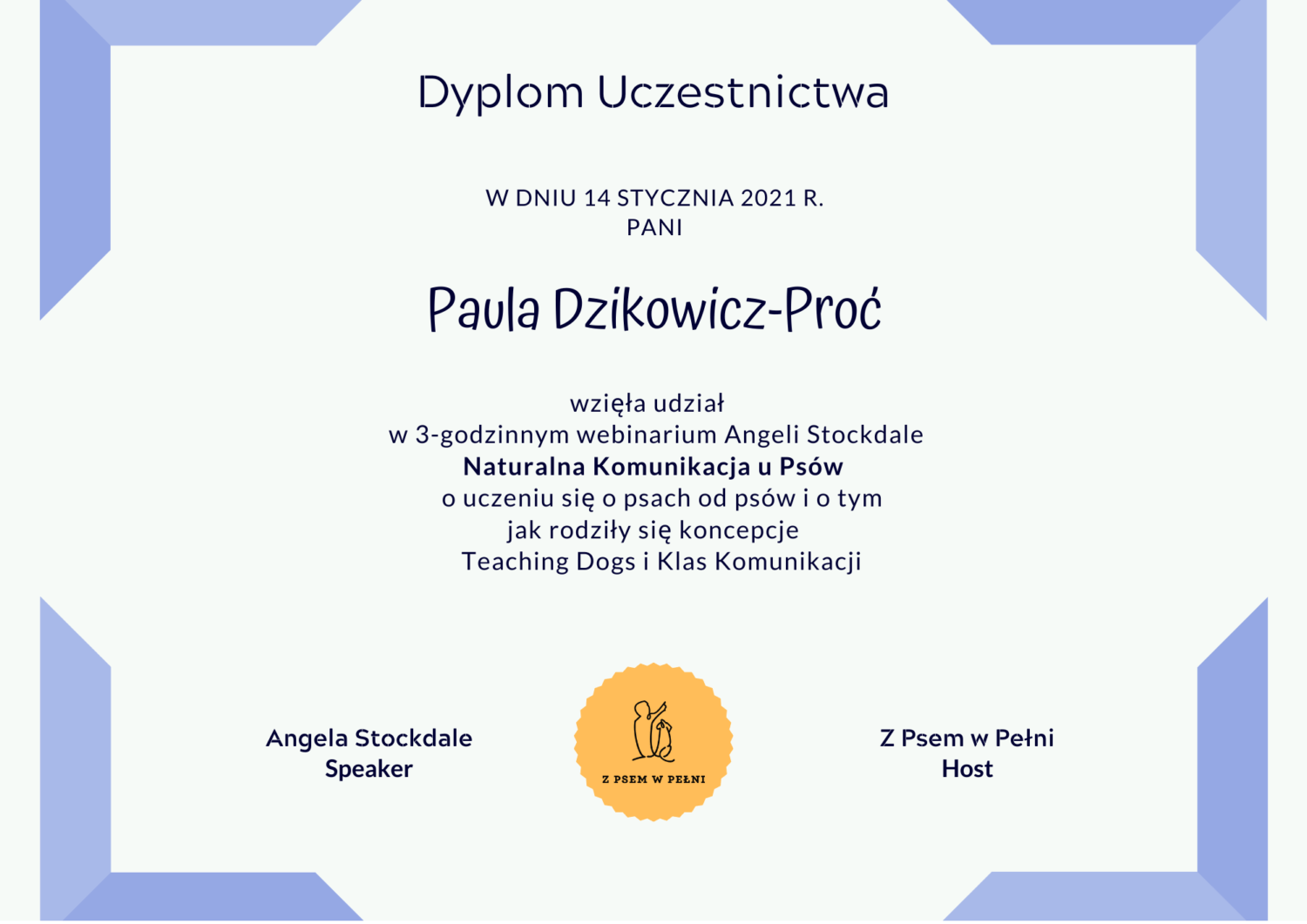 Certyfikat terapia behawioralna